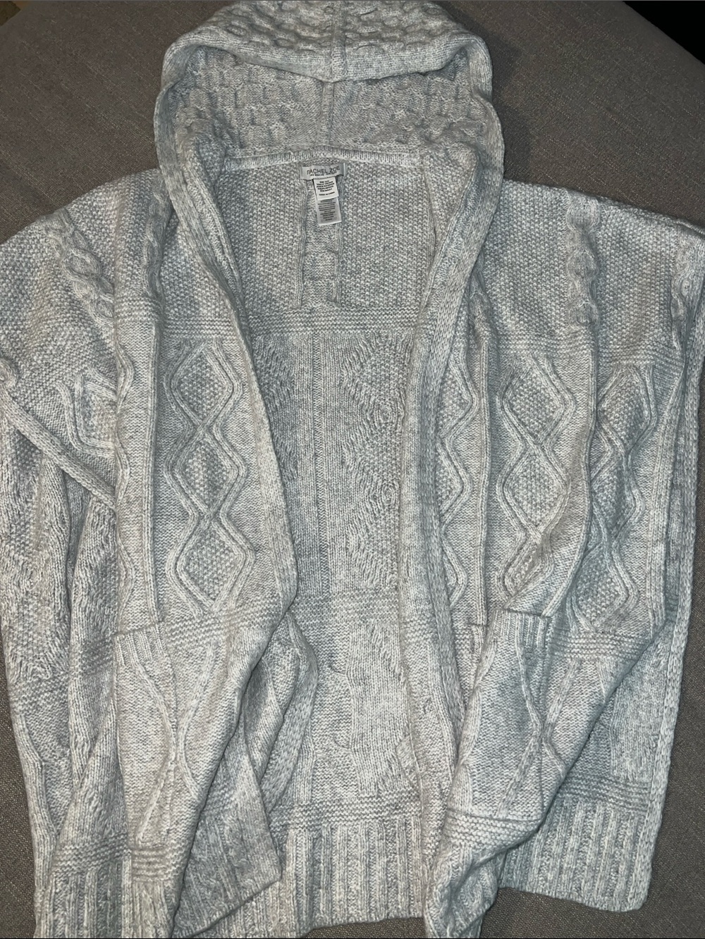 Rachel Zoe Cozy Cable Knit Hooded Cape Poncho- Light Gray